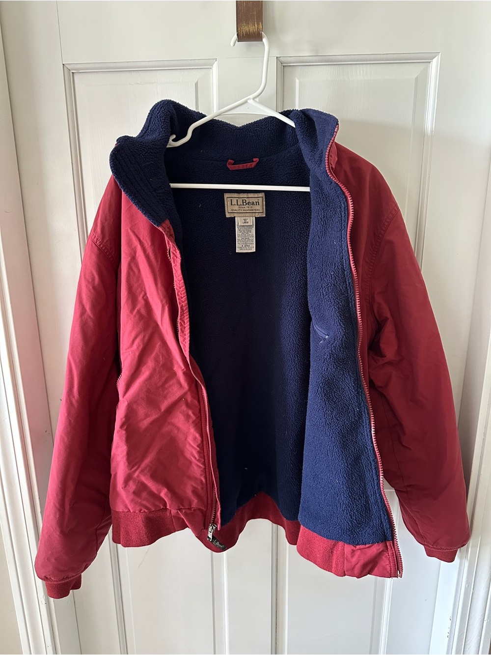 Vintage L.L. Bean Navy Blue & Red Fleece Lined Warm-Up Bomber Jacket - Men's L